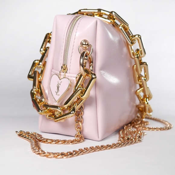 YSL Yves Saint Laurent Pink Crossbody Bag with Charm NEW - Picture 4 of 9